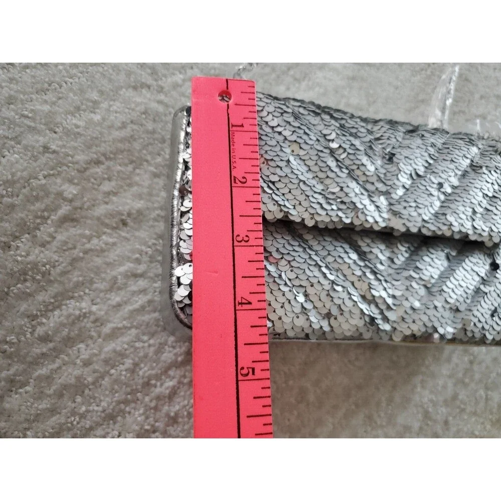 Nicole Miller Small Silver Gray Chain Strap Sequined Dressy Crossbody Bag Purse